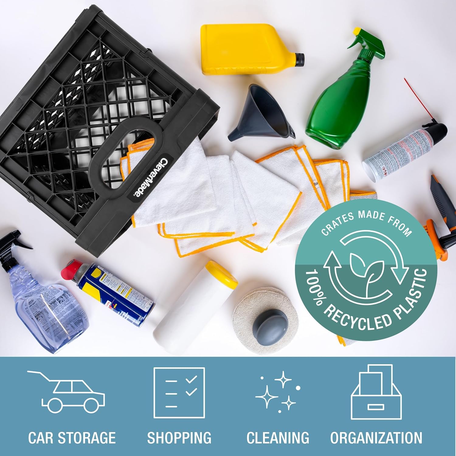 Clevermade Collapsible Milk Crate, Stone, 3Pk - 25L (6 Gal) Stackable Storage Bins, Holds 50Lbs Per Bin - Clevercrates Are Heavy